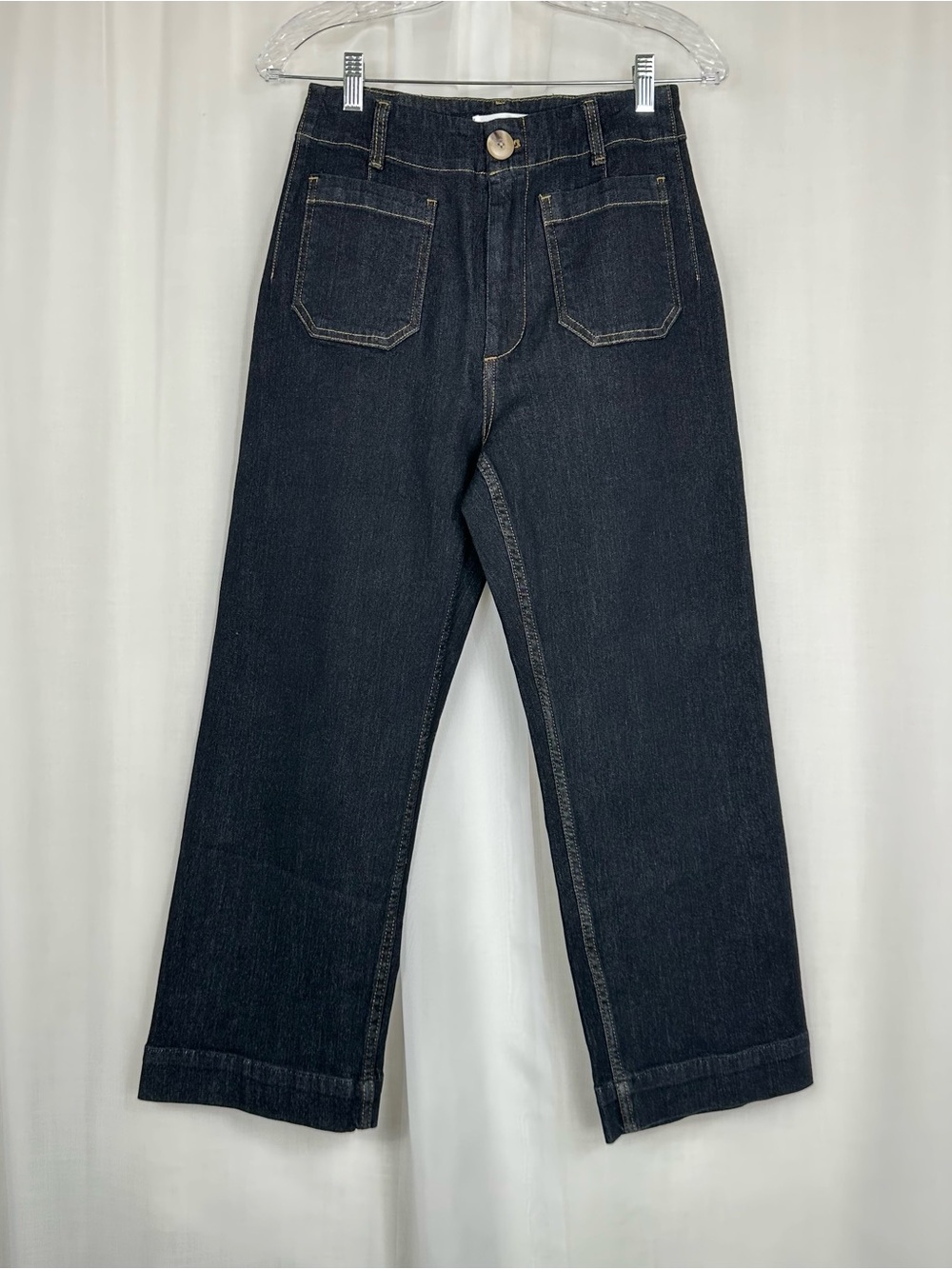 ee:some LA Cropped Wide Leg Jeans Super High Rise Patch Pockets Dark Wash Size S